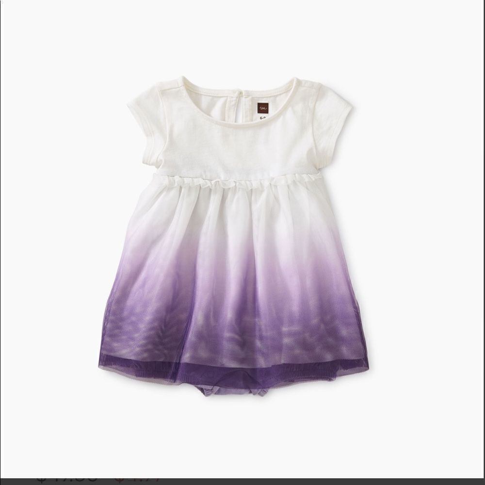 NWT New TEA COLLECTION Tulle Romper Dress Dip Tie Dye Purple Ombré White 0-3